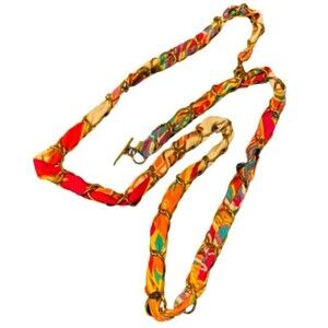 WOMEN’s MULTICOLOR TWISTED FABRIC & GOLD-TONE ROPE CHAIN ADJUSTABLE TOGGLE BELT